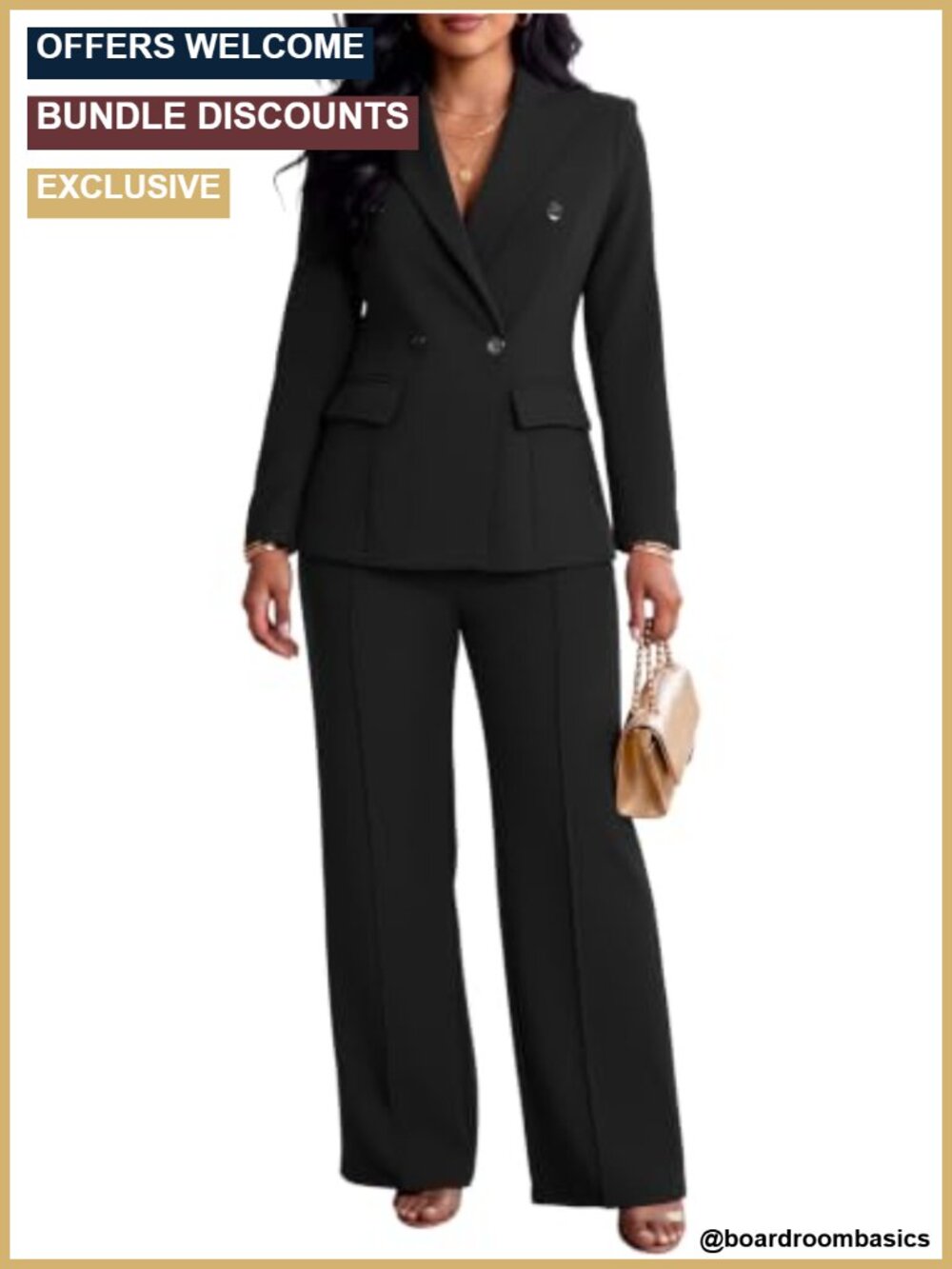 Women's 2 Piece Double Breasted Blazer & Wide Leg Pants Suit Set